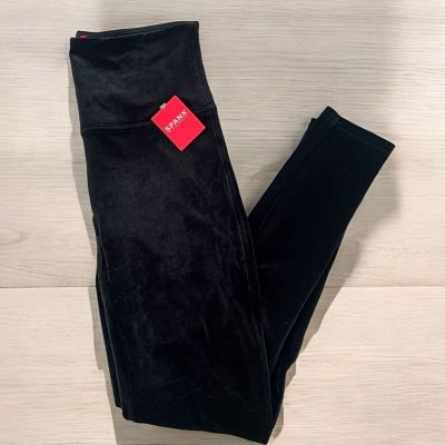 New With Tags! Perfect SPANX Shiny Velvet High Waisted LEGGINGS-BLACK Sz Large